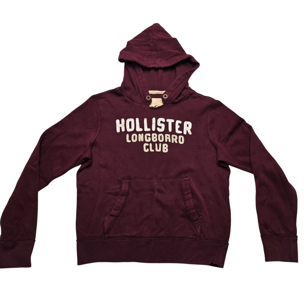 Hollister Longboard Club Graphic Hoodie Burgundy Red Men L Y2K Surf Streetwear